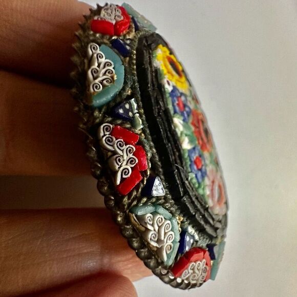 Italian Mosaic Tile  Oval Colorful Millefiori Floral brooch - Picture 4 of 7